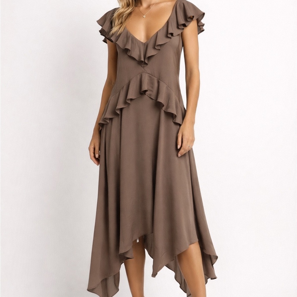 BCBGMaxAzria Asymmetrical Brown Dress